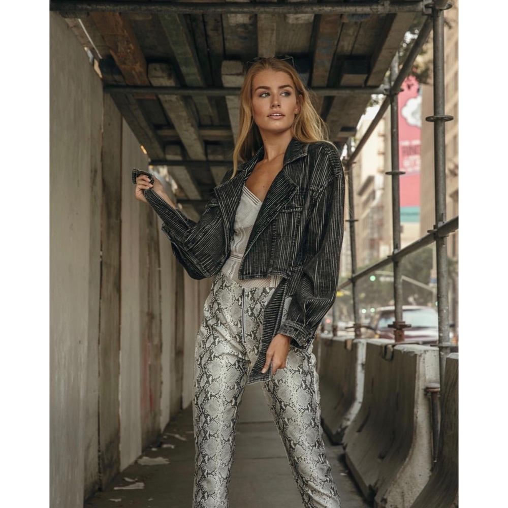 Gray Moto Corduroy Belted Jacket - Picture 4 of 5